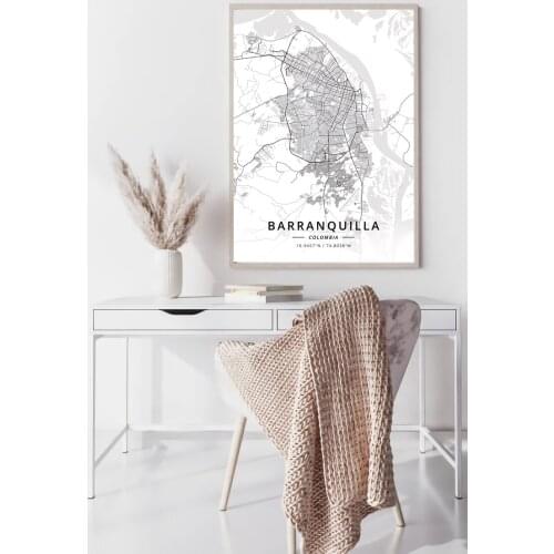 Colombia City World map Barranquilla Bogota Medellin black and white map poster print unframe poster office decoration