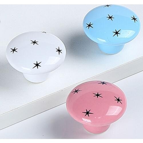 Dia 38mm blue white pink cartoon little star ceramic children room drawer shoe cabinet bathroom cabinet knob pull modern fashion