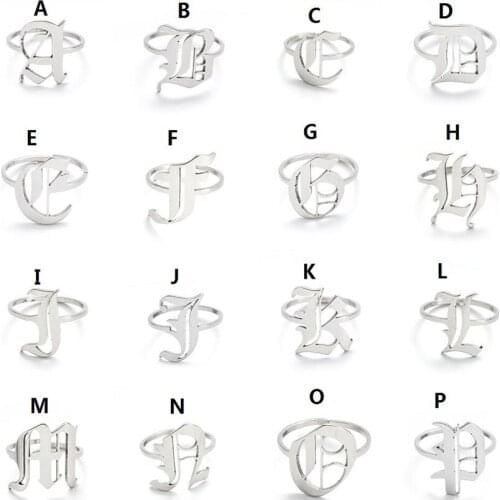 Womens Initial Letter Ring Female Boho Stainless Steel Ring Gold Mens A-Z Ring Cool Letter Capital Girl Jewelry Steampunk 2020