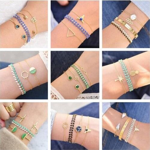 HI MAN 3Pcs/Set Punk Mixed Geometric Bull Head Skull Pineapple Coconut Tree Bracelet Women Creative Personality Birthday Jewelry