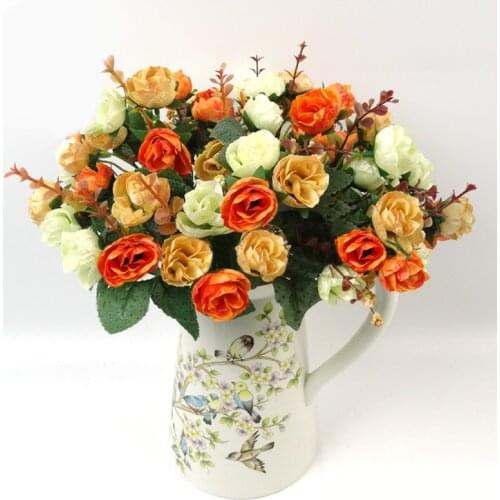 1 Bouquet Artificial Rose Flower Leaf Bride Wedding Handhold Bouquet 21 Head Luxury Silk Fake Flowers For Garden Home Decoration