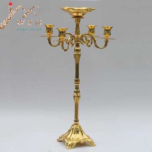 Hot selling 65cm gold finish candelabra with flower bowl in the middle center,4-lights weddings or party use candle holder