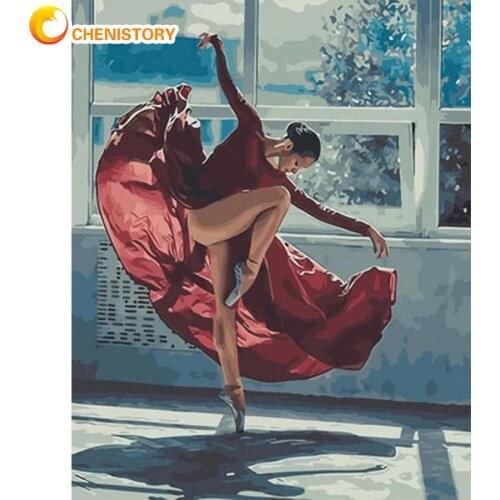 CHENISTORY Picture By Numbers Kits For Adults Red Dress Woman Figure Painting By Number Home Decoration Artwork 60x75 Framed