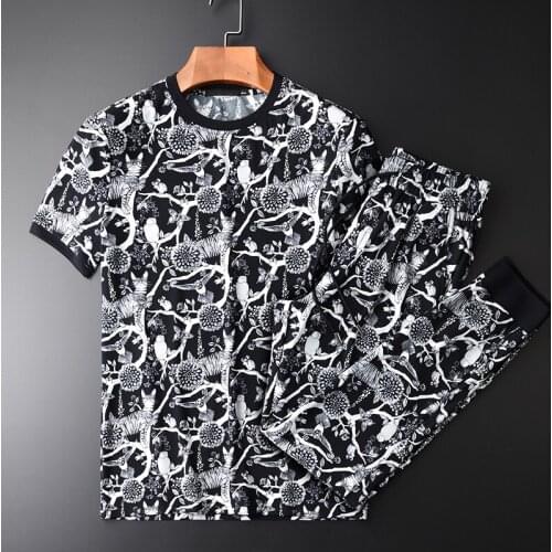 Classic Allover Printed Men Sets (t-shirt+pants) Luxury Summer Short Sleeve Mens Sets Plus Size 4xl Slim Fit Ventilate Male Sets