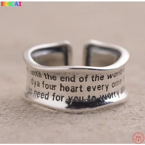 BOCAI S925 Sterling Silver Rings 2021 Fashion Letter Artistic Curved Ornaments Pure Argentum Charm Jewelry Amulet for Women Men