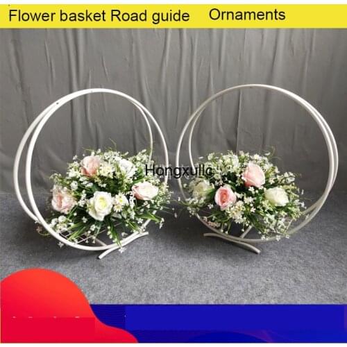 Wrought Iron Circle Shelf Flower Basket Road Guide Wedding Party Table Decoration Floral Flower Wreath Wedding Layout