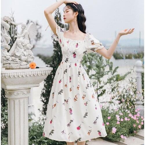 Summer 2021 Runway Elegant Boho Retro Fairy Casual Sea Beach Vacation Party Night Vestidos New Women Midi Floral Vintage Dress