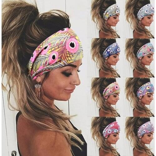 Hot Selling Peacock Hair Printing Yoga Hairband Fitness Headscarf Wide Brim High Elastic Running Headband Trend Hairband