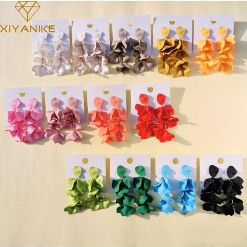 XIYANIKE Cute Candy Color Flower Roseleaf Earrings Long Elegant Acrylic Fashion Party Jewelry Korean Drop Earrings For Women