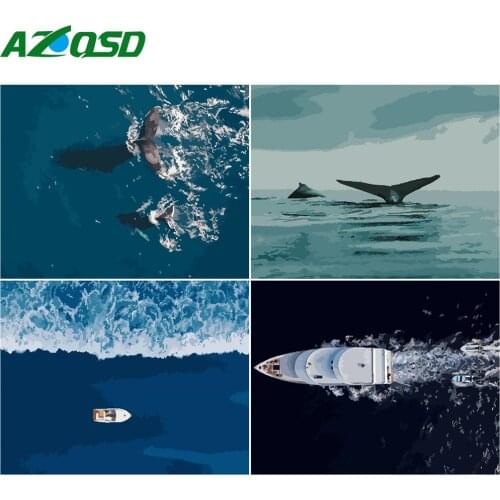 AZQSD DIY Pictures By Numbers Sea Picture For Living Room Home Decoration Unframe Painting By Numbers Landscape Handmade Gift