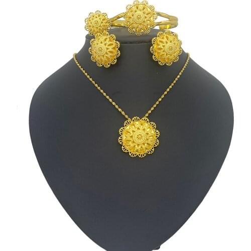 Bridal Sets Ethiopian Jewelry Nigeria Eritrea Kenya African Jewelry Habasha Wedding Set Pure Gold Color