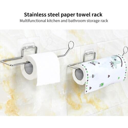 Toilet Paper Holder Kitchen Roll Holder Stainless Steel Towel Hanger Rack Bar Cabinet Rag Shelf Wall Mounted Bathroom Accessorie