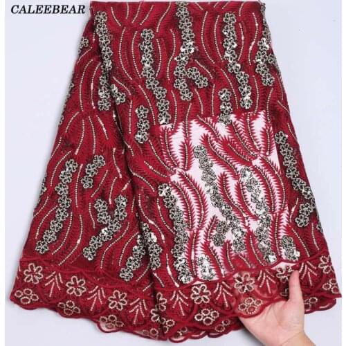 Latest Red Embroidered African Sequins Lace Fabric 2021 High Quality French Mesh Lace Fabric For Nigerian Wedding Party S2217
