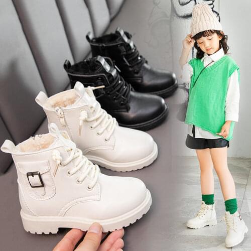 New girls Martin boots fashion all-match childrens boots autumn and winter warm British style boys soft sole leather boots