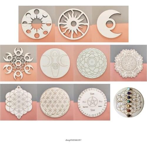 Wooden Stone Base Flower of Life Yoga Base Stand for Meditation Reiki Healing Energy Chakra Stones Decor Insulation 21wholesales