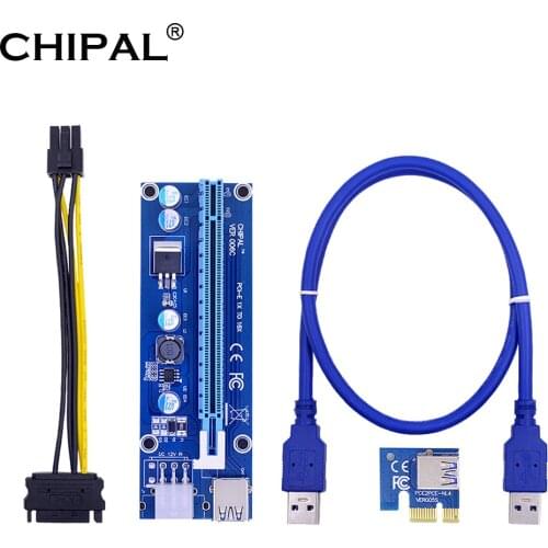 CHIPAL VER006C PCI-E Riser Card 60CM USB 3.0 Cable PCI Express PCIE 1X to 16X Extender SATA 6Pin Power for Video Card