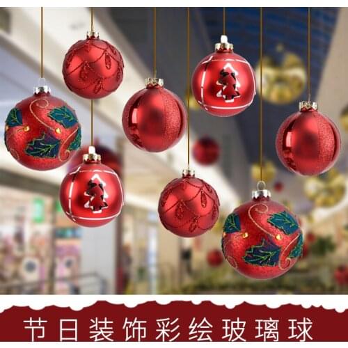 Christmas decoration supplies red painted 8-10CM glass ball pendant shopping mall window scene layout hanging ball