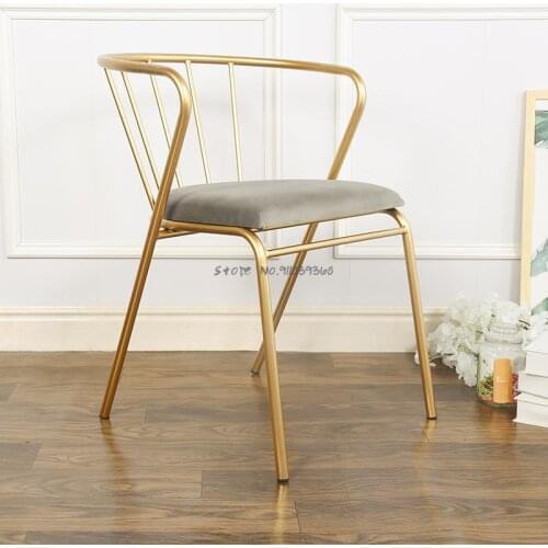 Nordic wrought iron backrest armrest dining chair modern minimalist net red golden home makeup chair restaurant casual coffee sh