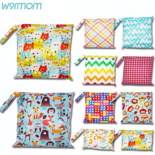 Warmom Baby Diaper Bag Printed Waterproof Wet Dry Nappy Zipper Handbag Stroller Carry Pack Travel Wet Diaper Storage Bag Pocket