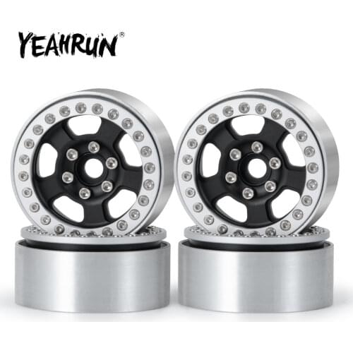 YEAHRUN 4pcs/set Sliver Black 1.9" Alloy Metal Beadlock Wheel Rim 26.5mm for Axail SCX10 D90 1/10 RC Rock Crawler Car Parts