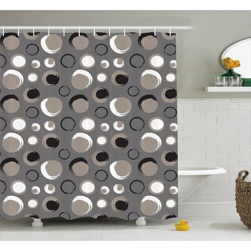 Taupe Shower Curtain Grunge Circles Dots Brushstrokes Hand Painted Modern Messy Artistical Bath Curtain With Hooks For Bathroom