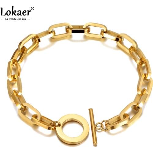 Lokaer Hiphop/Rock Titanium Stainless Steel Big Thick Charm Bracelets For Women Men Punk Chain Link OT Clasp Bracelet B20172
