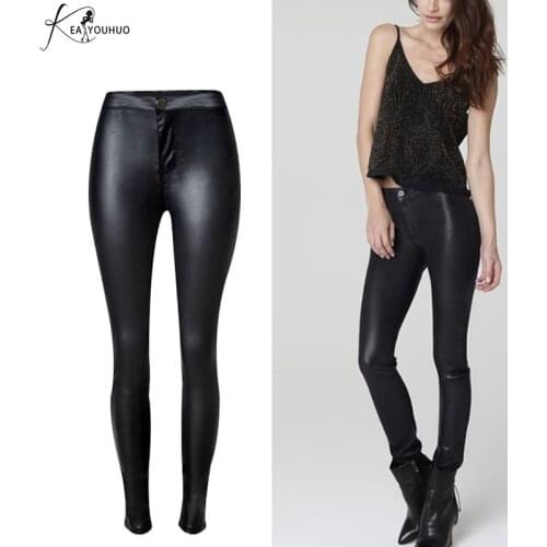 Winter Fashion 2020 PU Leather Pants Women Female High Waist Elastic Slim Women Pencil Pants Black Trousers Solid Skinny Jeans