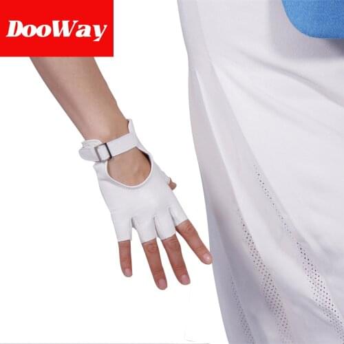 DooWay Womens Real Leather Sassy Driving Elegant Sheepskin Neat fingerless Gloves Short Metal Clasp Cute Cool Cosplay Gloves