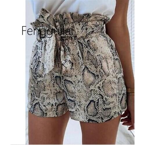 2020 Womens Snake Skin Shorts High Waisted Stylish Tie Belt Short Pants Ladies New Fashionable Summer Short Trousers Hot Selling