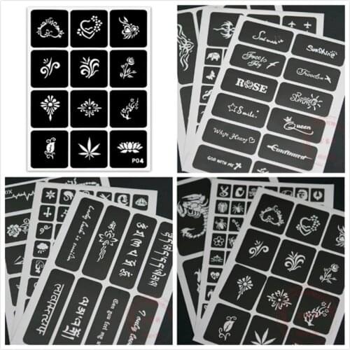 1 book 635 semi-permanent pattern template album hollow English color drawing book tattoo printing sticker