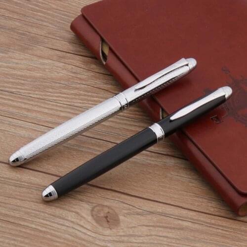 1 Pc High Quality Classic Design Stationary School Writing Black Silver Student Medium Nib Fountain Pen