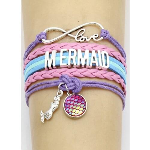 10PC/lot Infinity Love Mermaid Dome Cabochon Charm Wrap Bracelets Mermaid Braid Charms Bracelet Women & Men Bracelets Jewelry