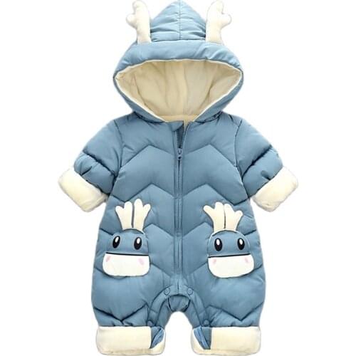 2021 Winter Newborn Baby Rompers Overall For Children Infant Down Cotton Thickened Clothes Hooded Cartoon Boys Girls Jumpsuit