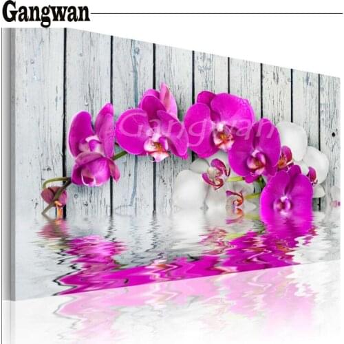 5D square round stones full diamond embroidery pink white orchid pattern diamond painting mosaic diy large flower decor hobby