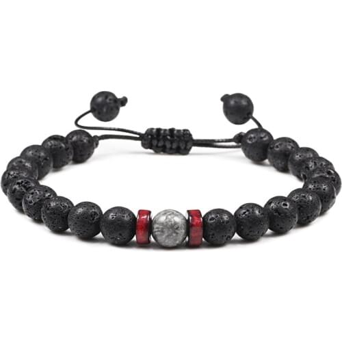 Reiki Men Women Bracelet Natural Lava Stone Wooden Beaded Braided Bracelets Tibetan Decor Meditation Chakra Bangles Yoga Jewelry