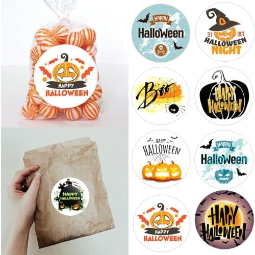 Happy Halloween Decoration Labels Seal Stickers Pumpkin Ghost Cat Elf Witch Ghost Sealing Gift Round Paper Label Sticker