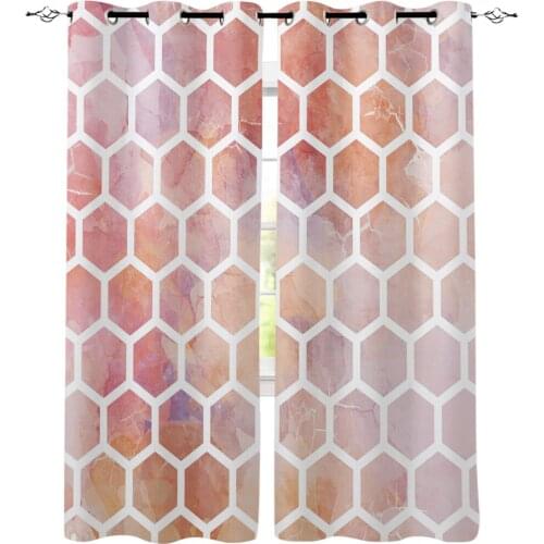 Geometric Hexagonal Marble Printed Window Curtains Living Room Bedroom Curtains Polyester Cloth Home Decor