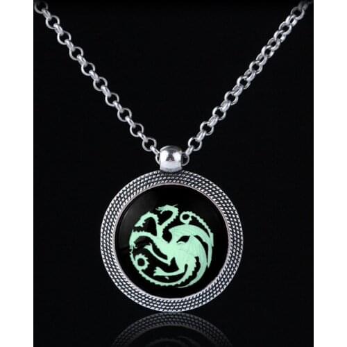 Geometric Circle Luminous Animal Retro Dragon Shield Pendant Necklace Love Woman Mother Girl Gift Wedding Blessing Jewelry