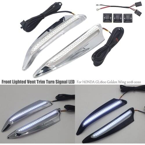 Chrome Pair Front Lighted Vent Trim Decorative LED Turn Signal Kit in Light For HONDA GL1800 Golden Wing 2018 2019 2020 2021