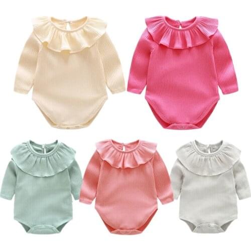 Newborn Infant Baby Rompers Spring Summer Ribbed Candy Ruffles Cotton Bodysuit New born Baby Girl Clothing For a 0 To 24 Months