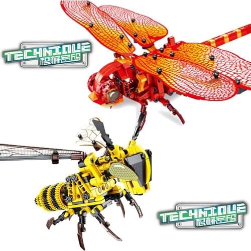330Pcs Simulated insect DIY Red Dragonfly Building Blocks Compatible Technic Bricks kids Educational Toys for Children