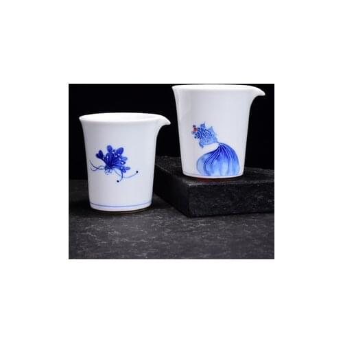 Fine White Porcelain Fair Tea Cup Hand-painted Underglaze Kung Fu Tea Green Ceramic Cha Hai Gongdao Cup Chinese Style Teaware