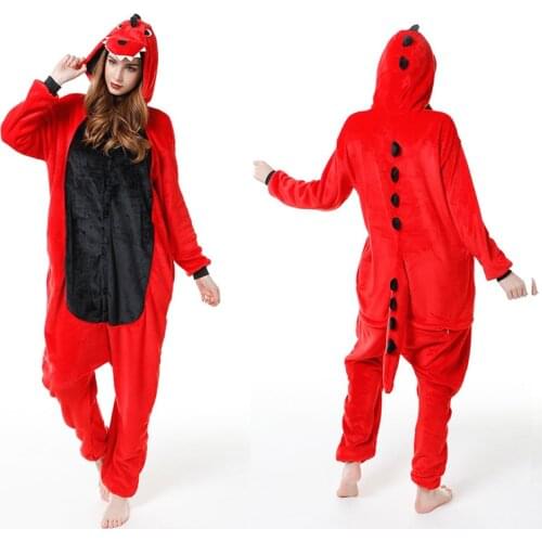 Red Dinosaur Unisex Adult One-Piece Pajamas Cosplay Cartoon Girls Boys Animal Sleepwear Pyjamas Christmas Halloween Costume