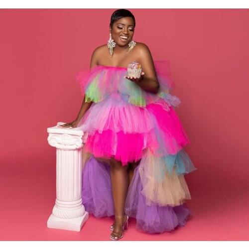 Colorful Strapless Tulle Dress Maternity Gowns High Low Birthday Robes For Photo Shoot Tiered Party Vestidos