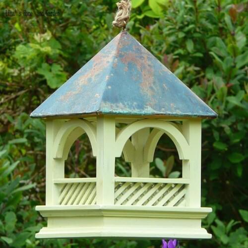 Copper top handmade garden wild antique wooden bird feeder