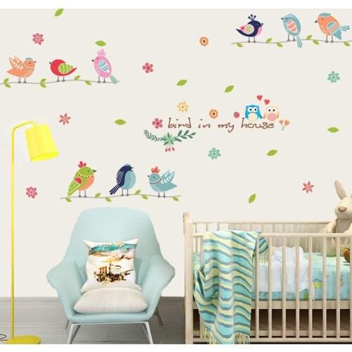 Cartoon Cute Birds House Tree Branch Wall Decals Living Room Girls Home Decor Pvc Wall Stickers Diy Mural Art Decoration Posters