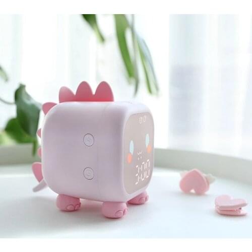 Cute Dinosaur Shape Smart Timekeeping Led Cartoon Alarm Clock with Temperature Display & Voice Control Digital Bedroom Decoratio