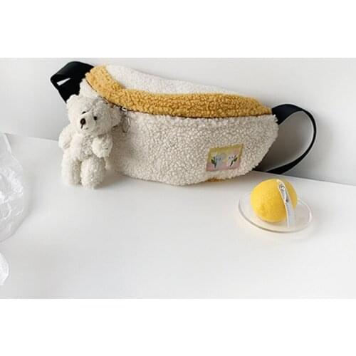 Fashion Women Chest Shoulder Bag Lamb Like Fabric Soft Plush Purse Simple Panelled Phone Pouch Cute Crossbody Bags