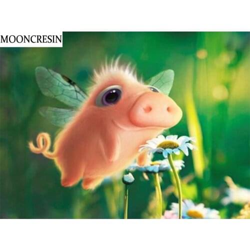 MOONCRESIN Embroidery Diamond Mosaic Cross Stitch Pig Fairy Diy Diamond Painting Full Square Picture Of Rhinestone Wall Decor