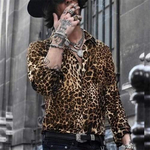 2020 Autumn Hot Sell New Men Vintage Beach Shirt Fashion Leopard Long Sleeve Hawaiana Shirts Mens Oversized Casual Tops Koszula